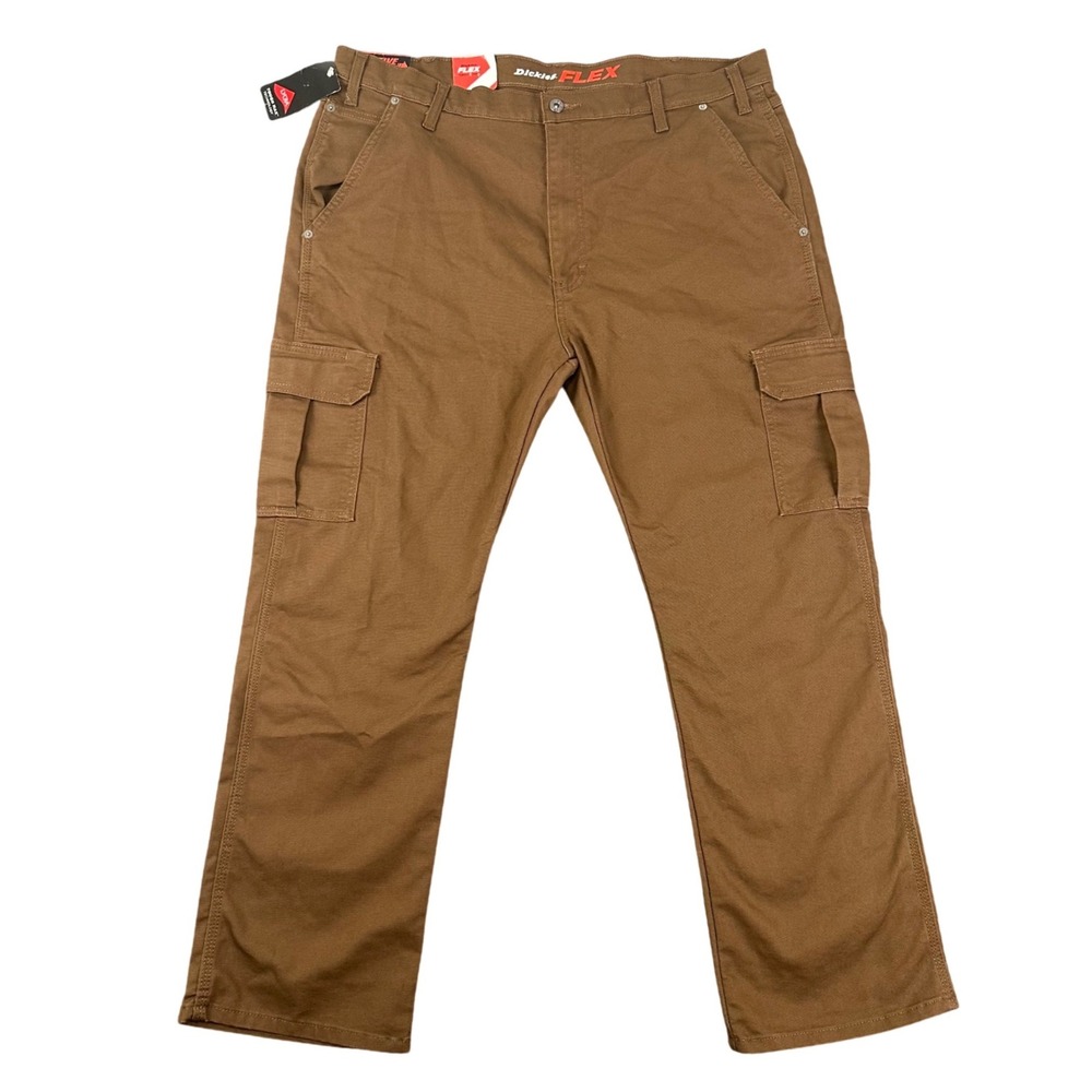 NWT Dickies Flex Cargo Pants Mens 40x30 Reg Fit Straight Leg Brown Duck Canvas